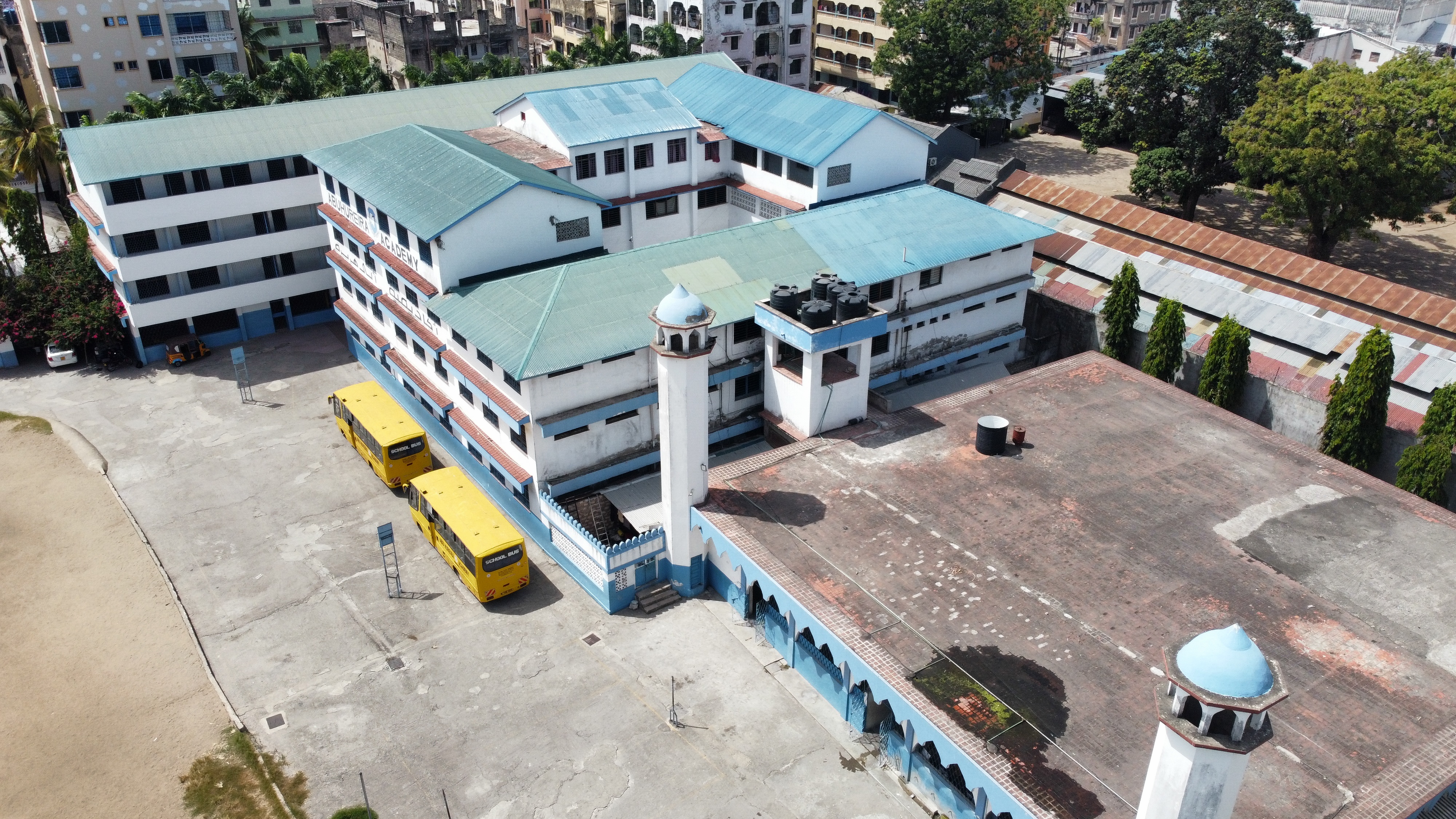 Panoramic drone shot of campus